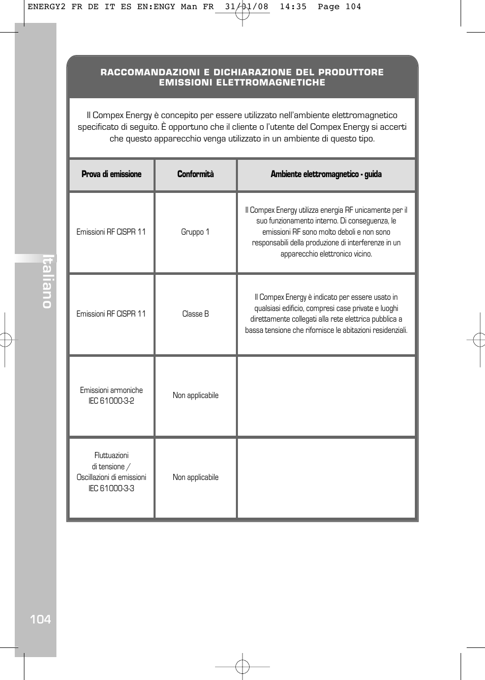 Italiano | Compex Energy mi-Ready User Manual | Page 106 / 183