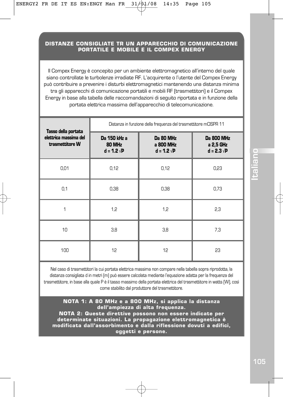 Italiano | Compex Energy mi-Ready User Manual | Page 107 / 183