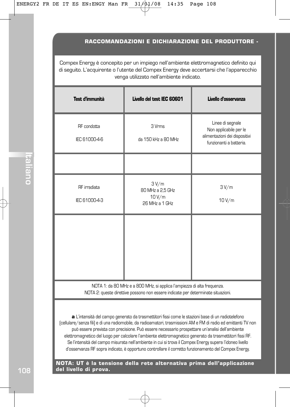 Italiano | Compex Energy mi-Ready User Manual | Page 110 / 183