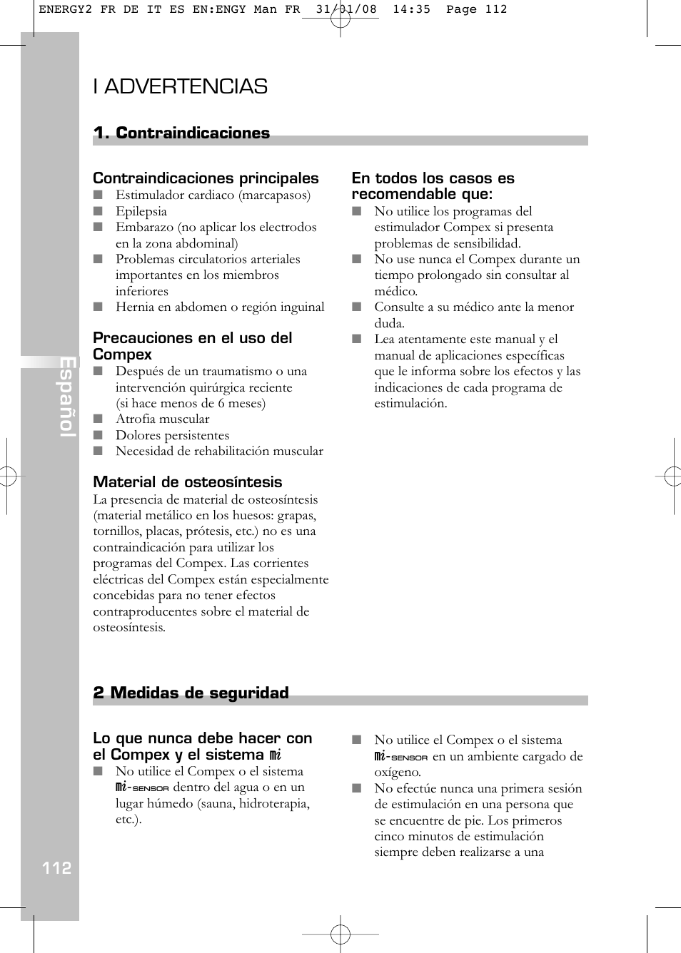 I advertencias, Español | Compex Energy mi-Ready User Manual | Page 114 / 183