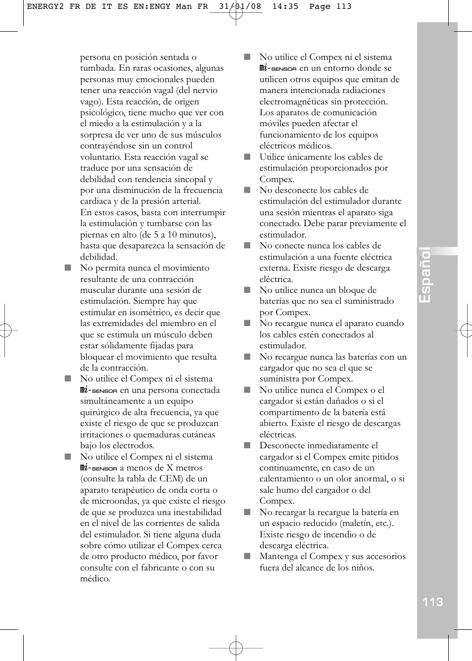 Español | Compex Energy mi-Ready User Manual | Page 115 / 183