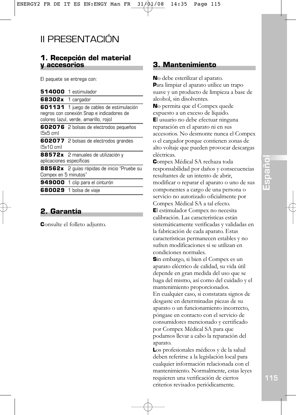 Ii presentación, Español | Compex Energy mi-Ready User Manual | Page 117 / 183
