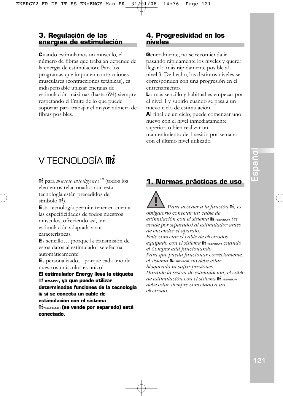V tecnología, Español | Compex Energy mi-Ready User Manual | Page 123 / 183