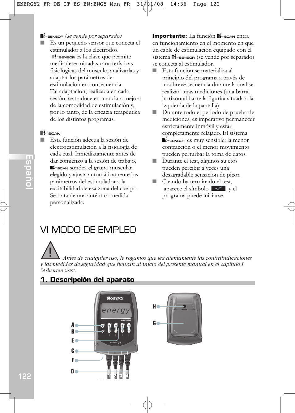 Vi modo de empleo, Español | Compex Energy mi-Ready User Manual | Page 124 / 183