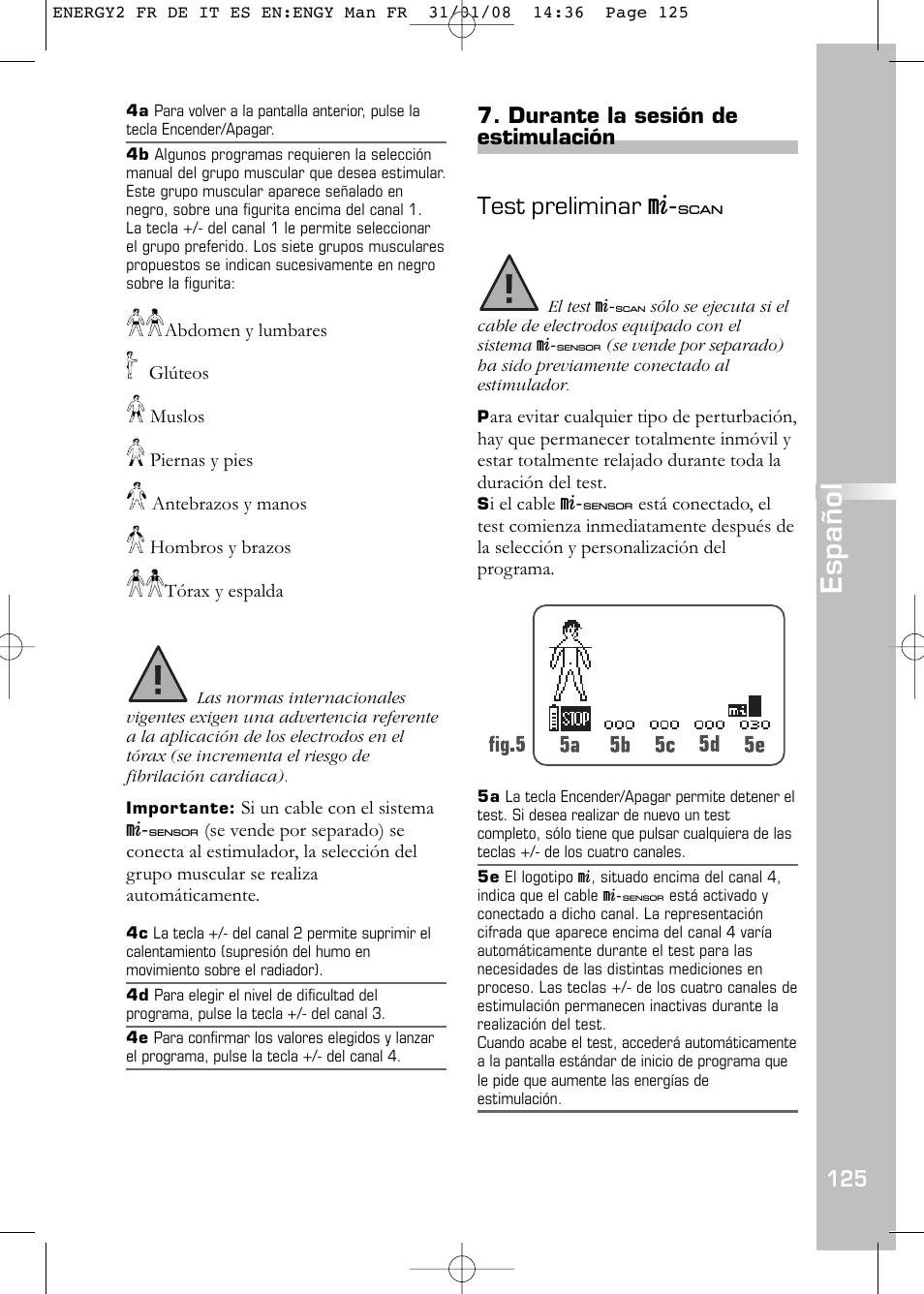 Español, Test preliminar m-3 | Compex Energy mi-Ready User Manual | Page 127 / 183