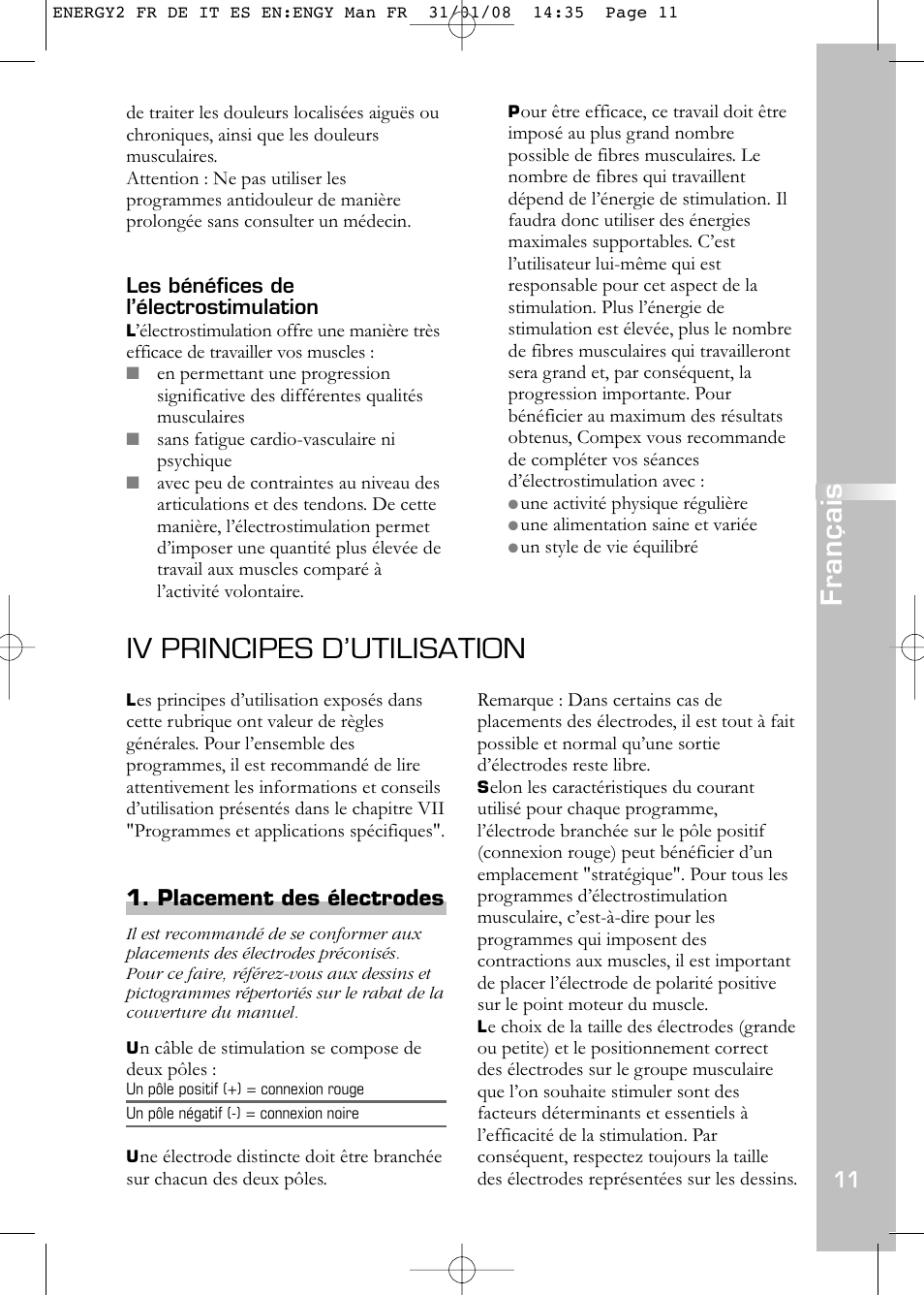 Iv principes d’utilisation, Français | Compex Energy mi-Ready User Manual | Page 13 / 183