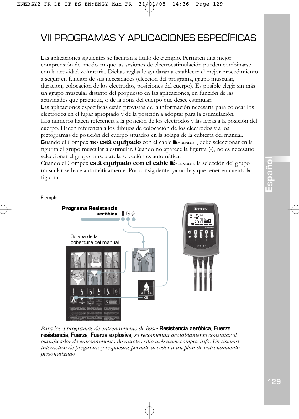 Vii programas y aplicaciones específicas, Español | Compex Energy mi-Ready User Manual | Page 131 / 183