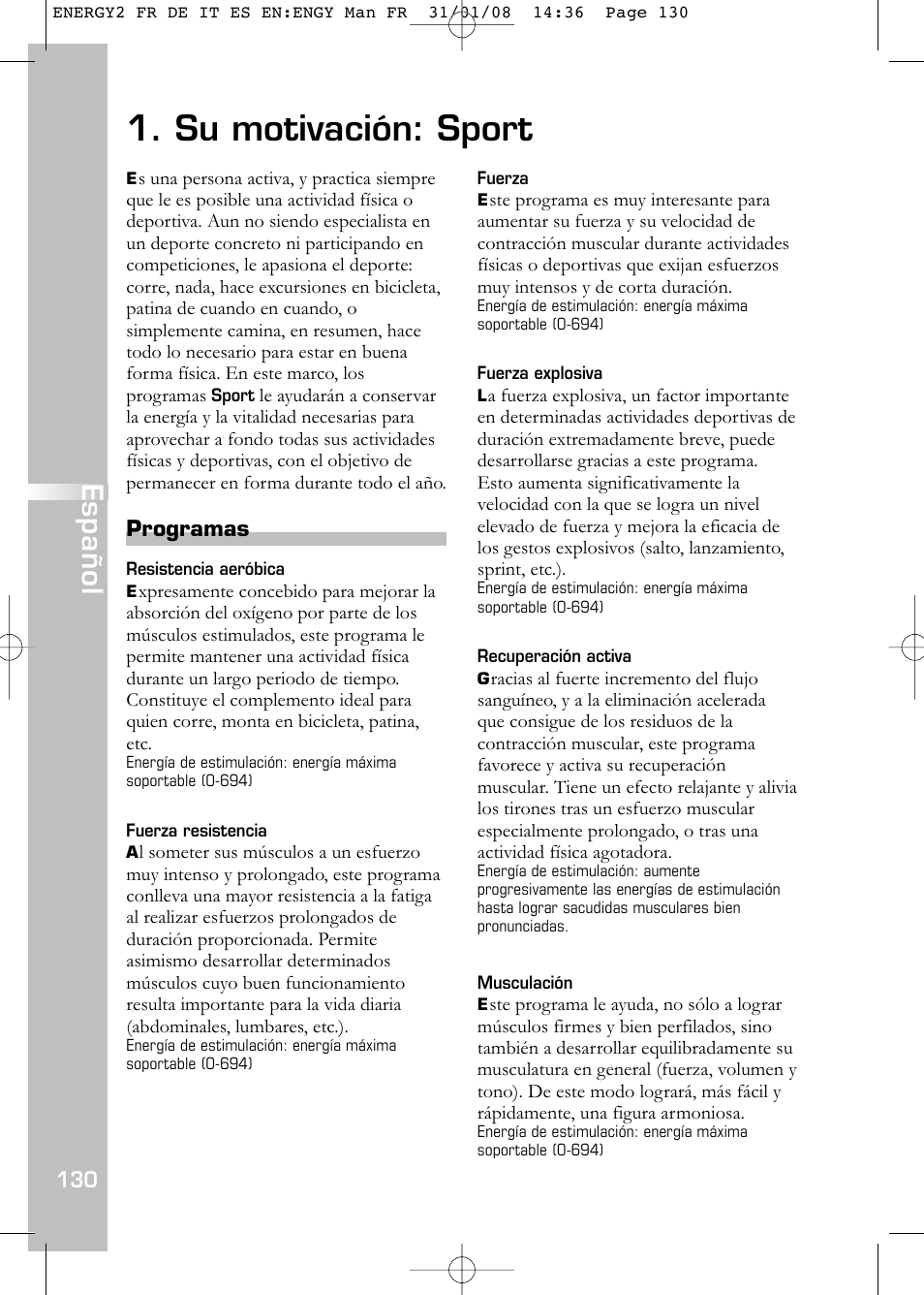 Su motivación: sport, Español | Compex Energy mi-Ready User Manual | Page 132 / 183