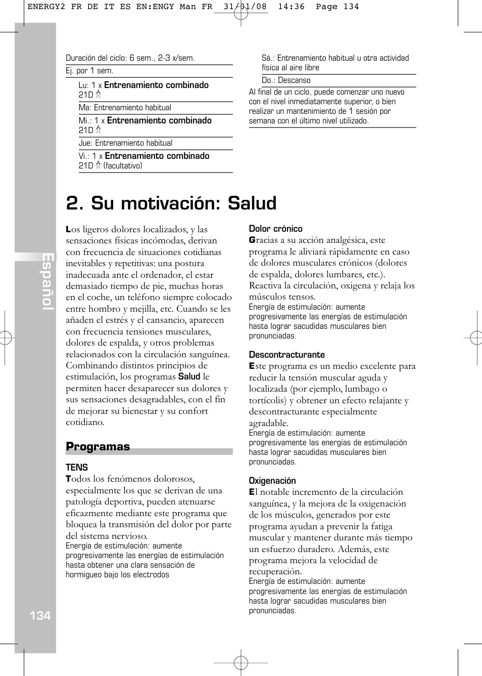 Su motivación: salud, Español, Programas | Compex Energy mi-Ready User Manual | Page 136 / 183