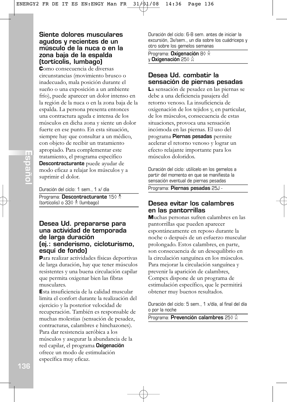 Español | Compex Energy mi-Ready User Manual | Page 138 / 183