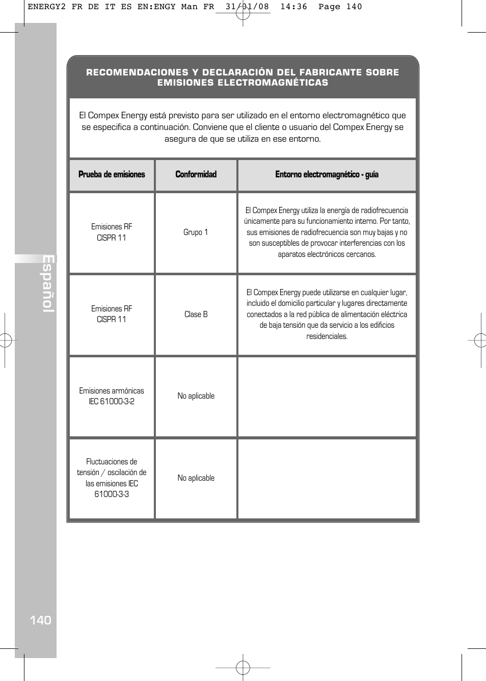 Español | Compex Energy mi-Ready User Manual | Page 142 / 183