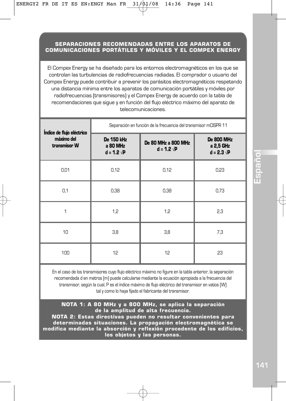 Español | Compex Energy mi-Ready User Manual | Page 143 / 183
