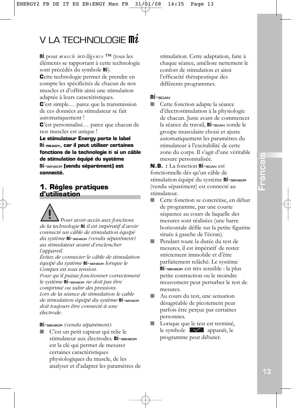 V la technologie, Français | Compex Energy mi-Ready User Manual | Page 15 / 183