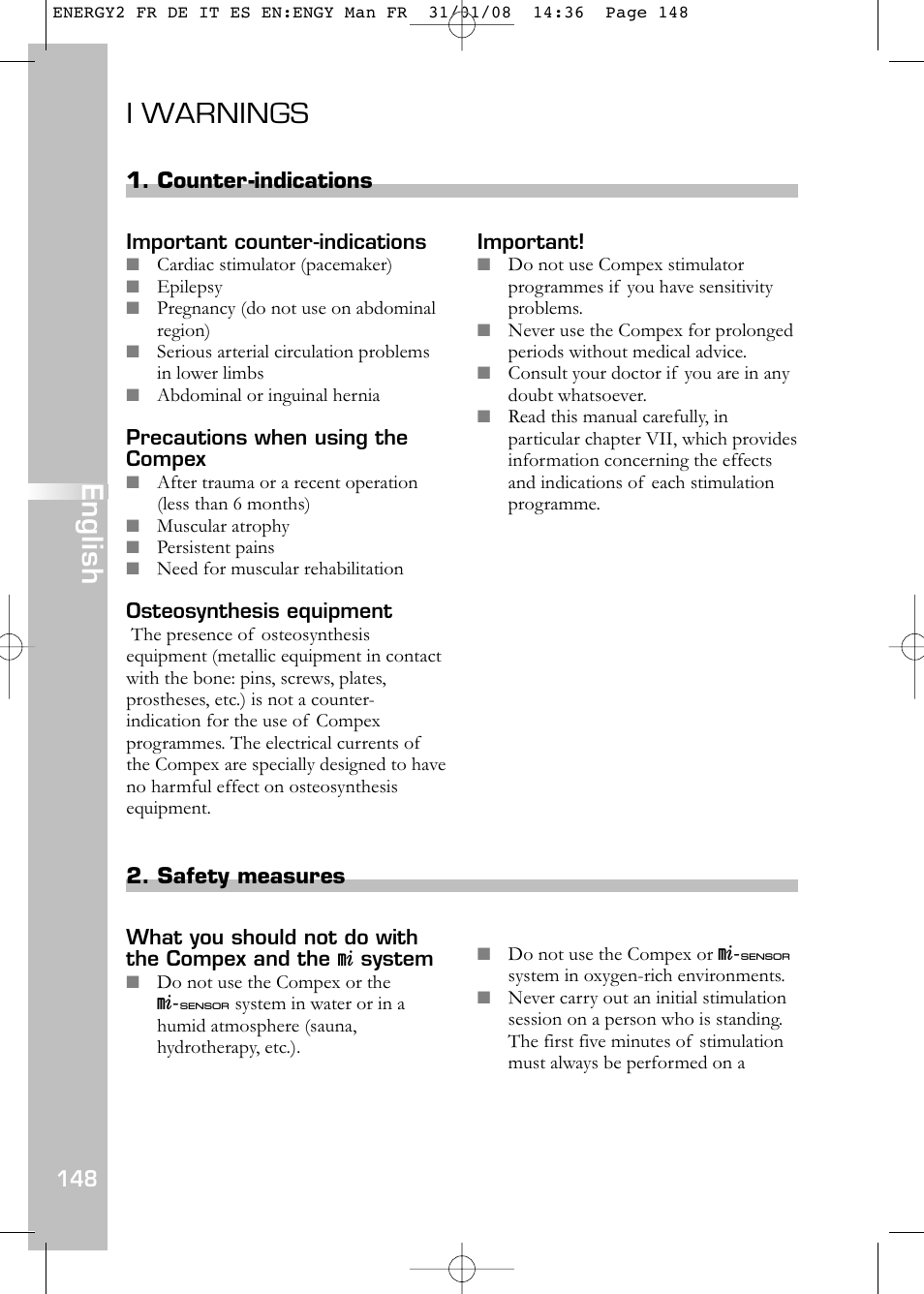 I warnings, English | Compex Energy mi-Ready User Manual | Page 150 / 183