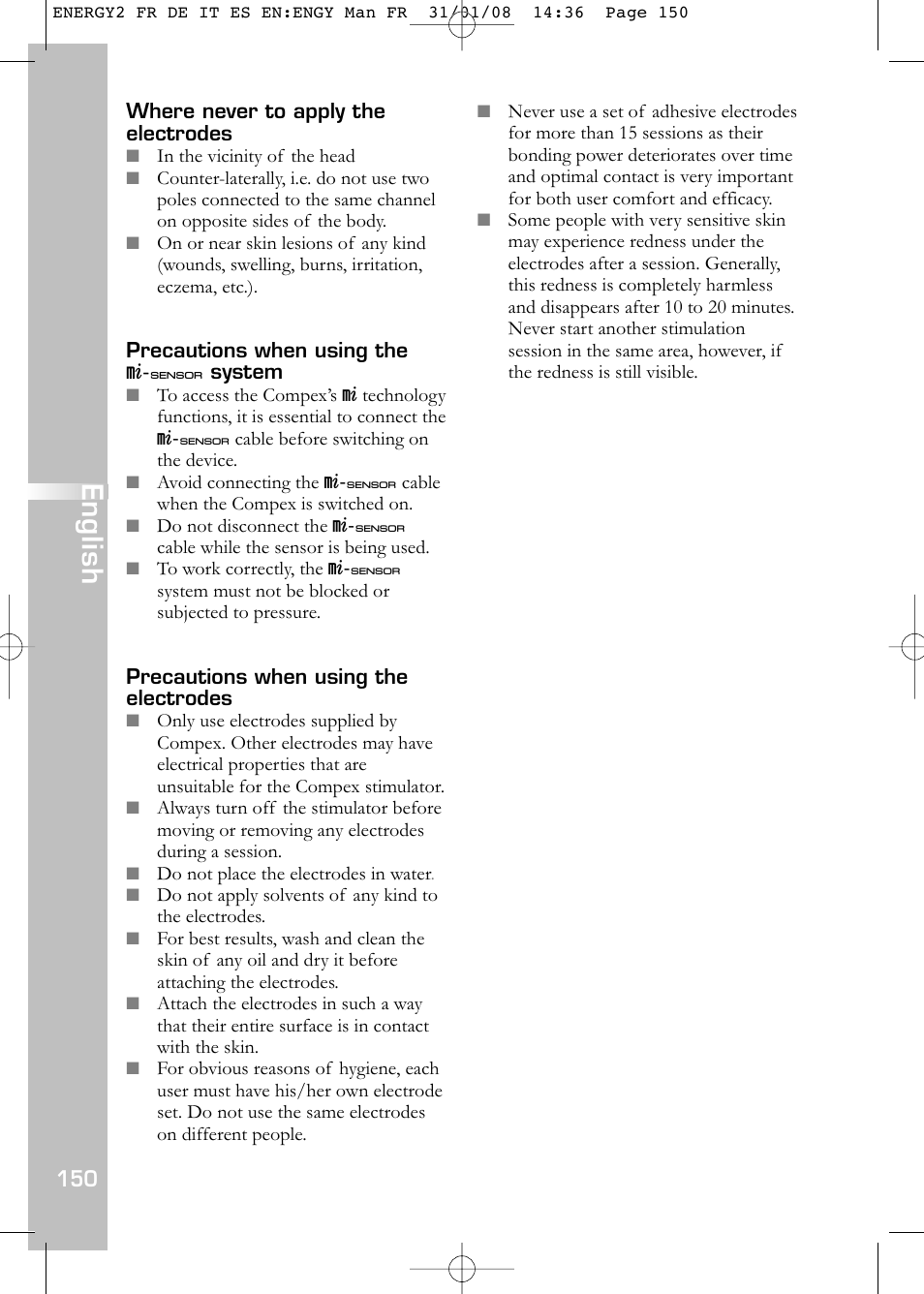 English | Compex Energy mi-Ready User Manual | Page 152 / 183