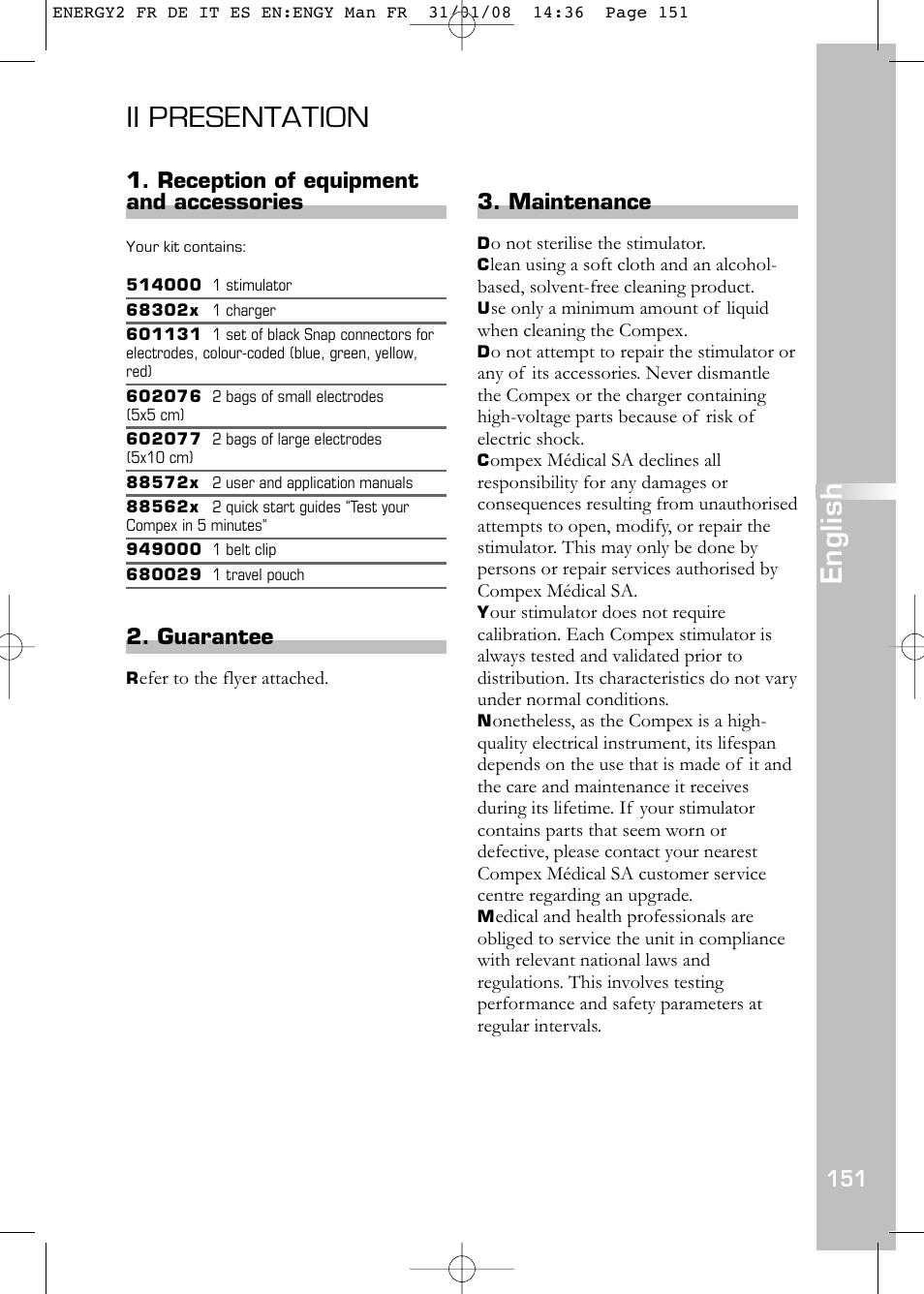 Ii presentation, English | Compex Energy mi-Ready User Manual | Page 153 / 183