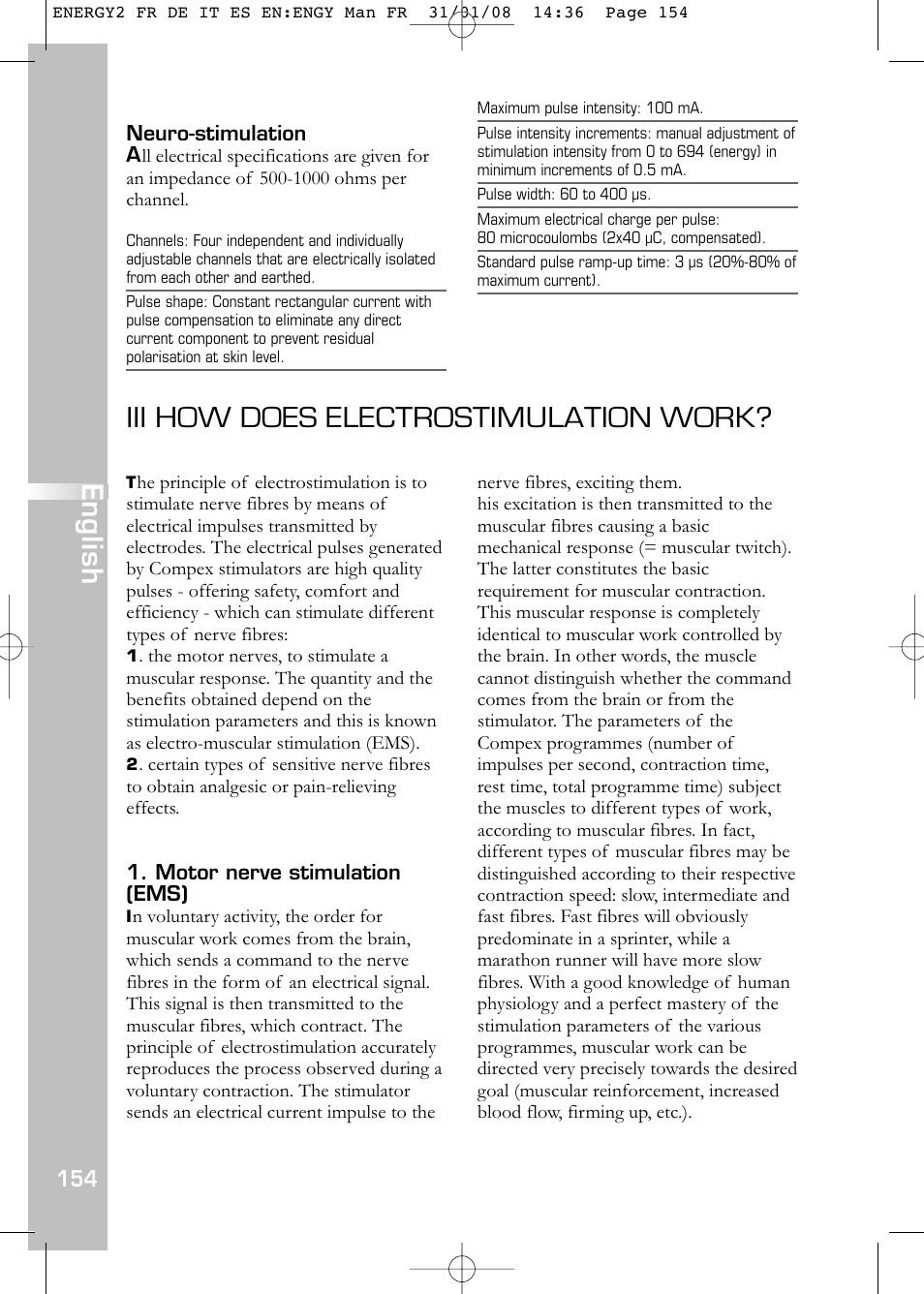 Iii how does electrostimulation work, English | Compex Energy mi-Ready User Manual | Page 156 / 183