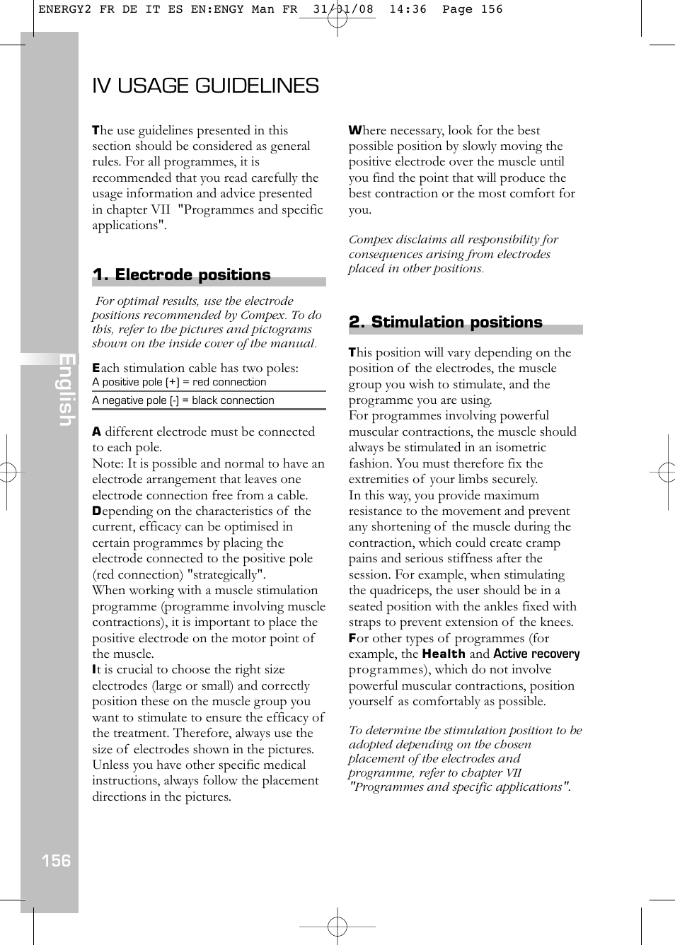 Iv usage guidelines, English | Compex Energy mi-Ready User Manual | Page 158 / 183