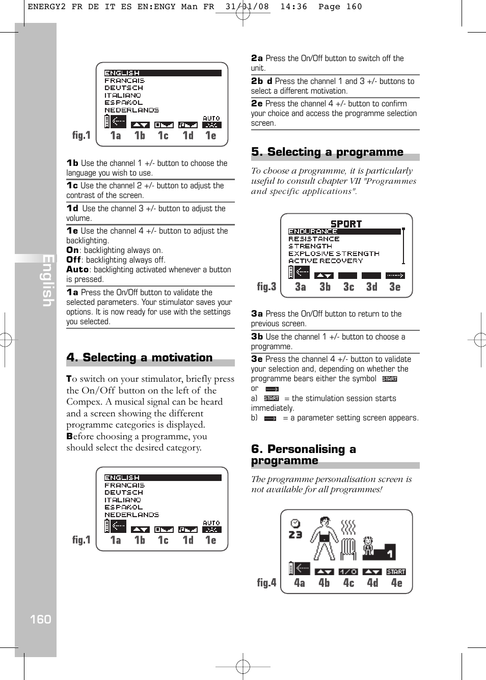 English, Selecting a motivation, Selecting a programme | Personalising a programme | Compex Energy mi-Ready User Manual | Page 162 / 183