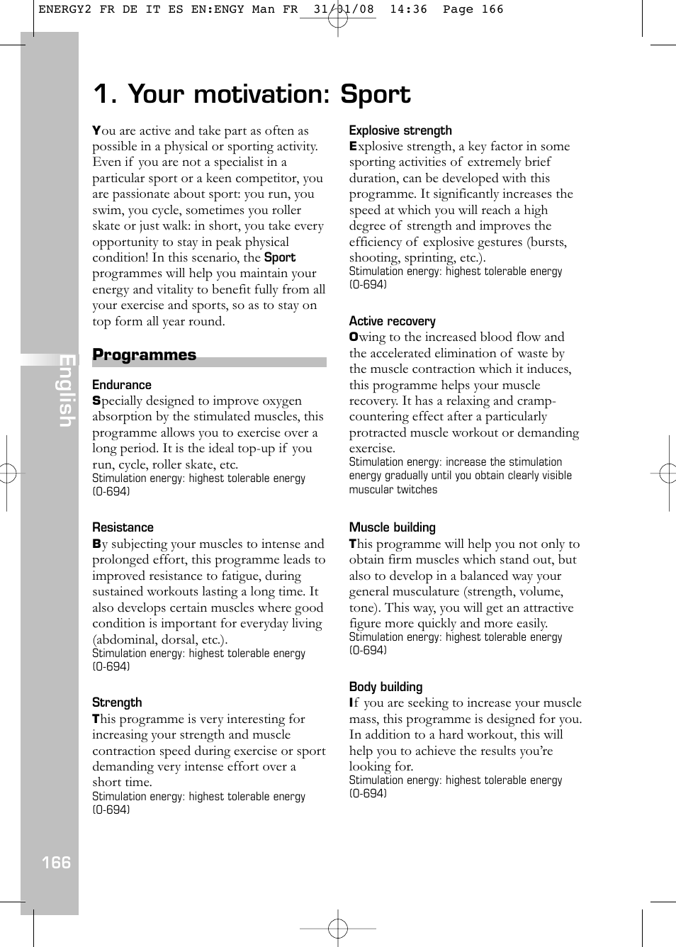 Your motivation: sport, English | Compex Energy mi-Ready User Manual | Page 168 / 183