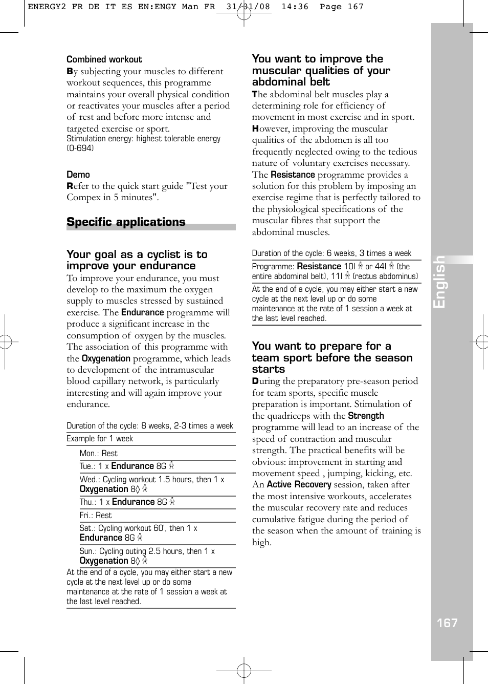 English, Specific applications | Compex Energy mi-Ready User Manual | Page 169 / 183