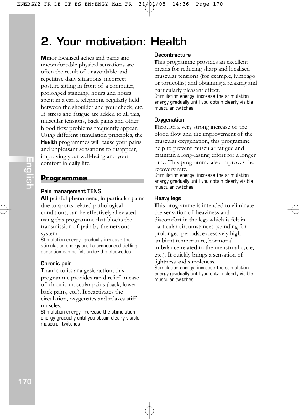 Your motivation: health, English | Compex Energy mi-Ready User Manual | Page 172 / 183