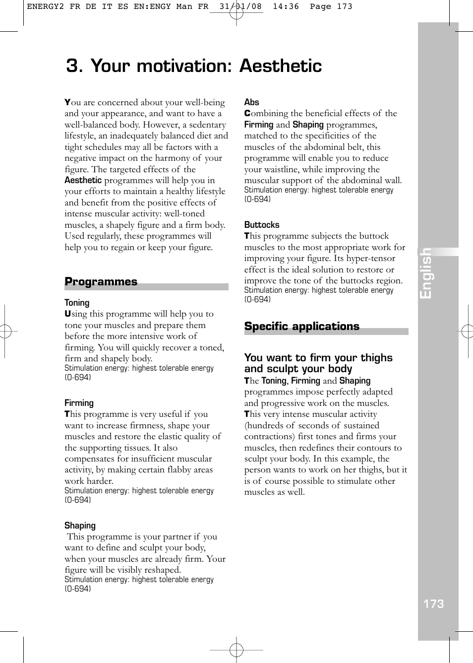 Your motivation: aesthetic, English | Compex Energy mi-Ready User Manual | Page 175 / 183