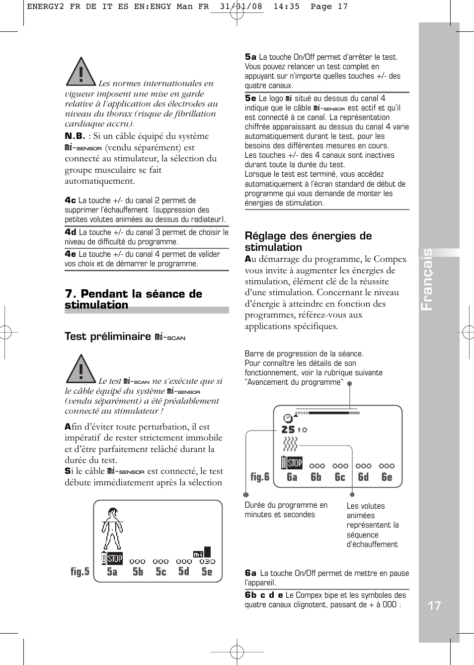 Français, Pendant la séance de stimulation | Compex Energy mi-Ready User Manual | Page 19 / 183