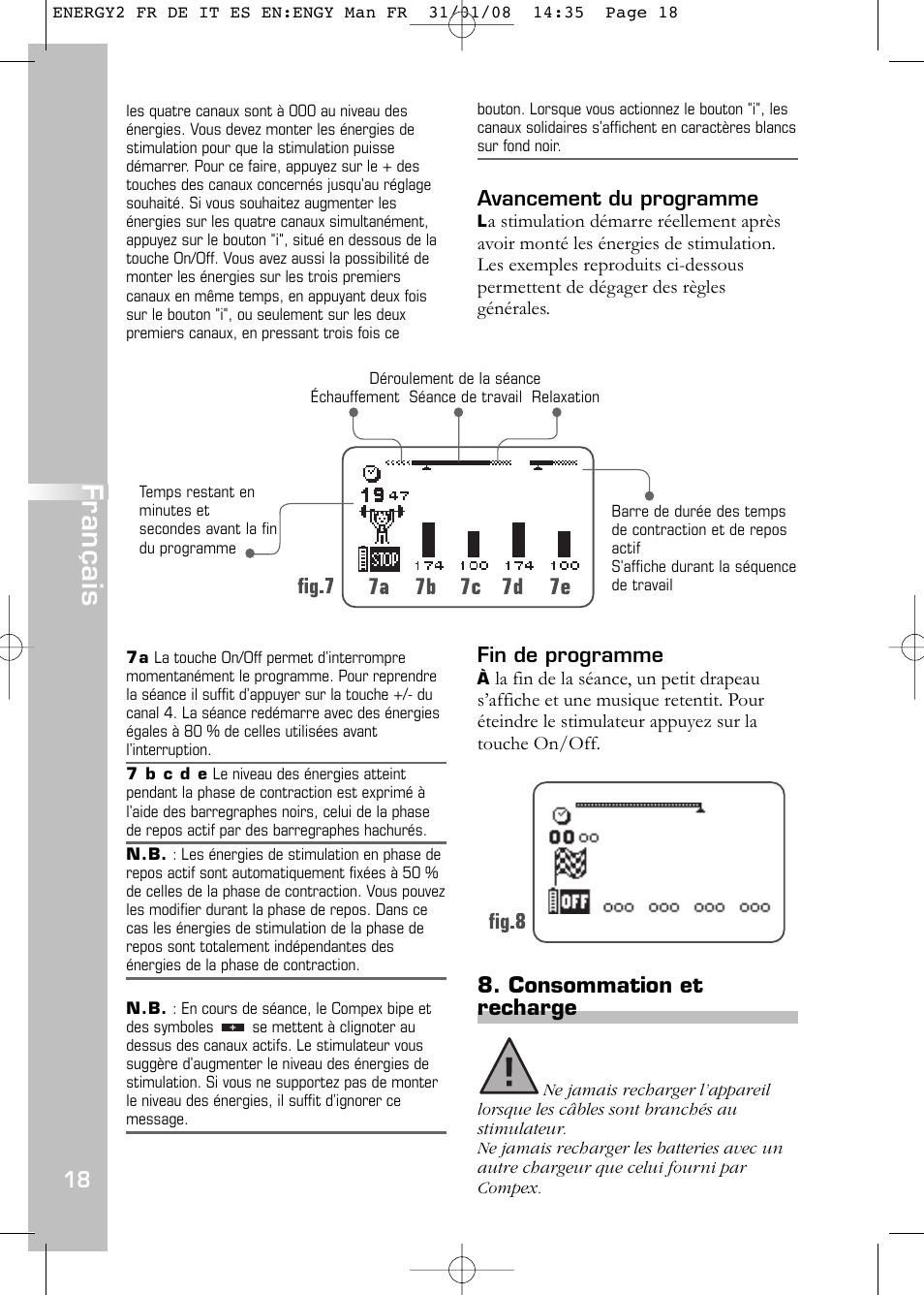 Français, Consommation et recharge | Compex Energy mi-Ready User Manual | Page 20 / 183