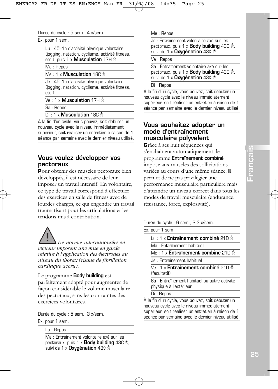 Français, Vous voulez développer vos pectoraux | Compex Energy mi-Ready User Manual | Page 27 / 183