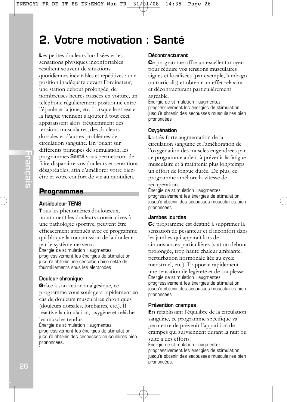 Votre motivation : santé, Français | Compex Energy mi-Ready User Manual | Page 28 / 183