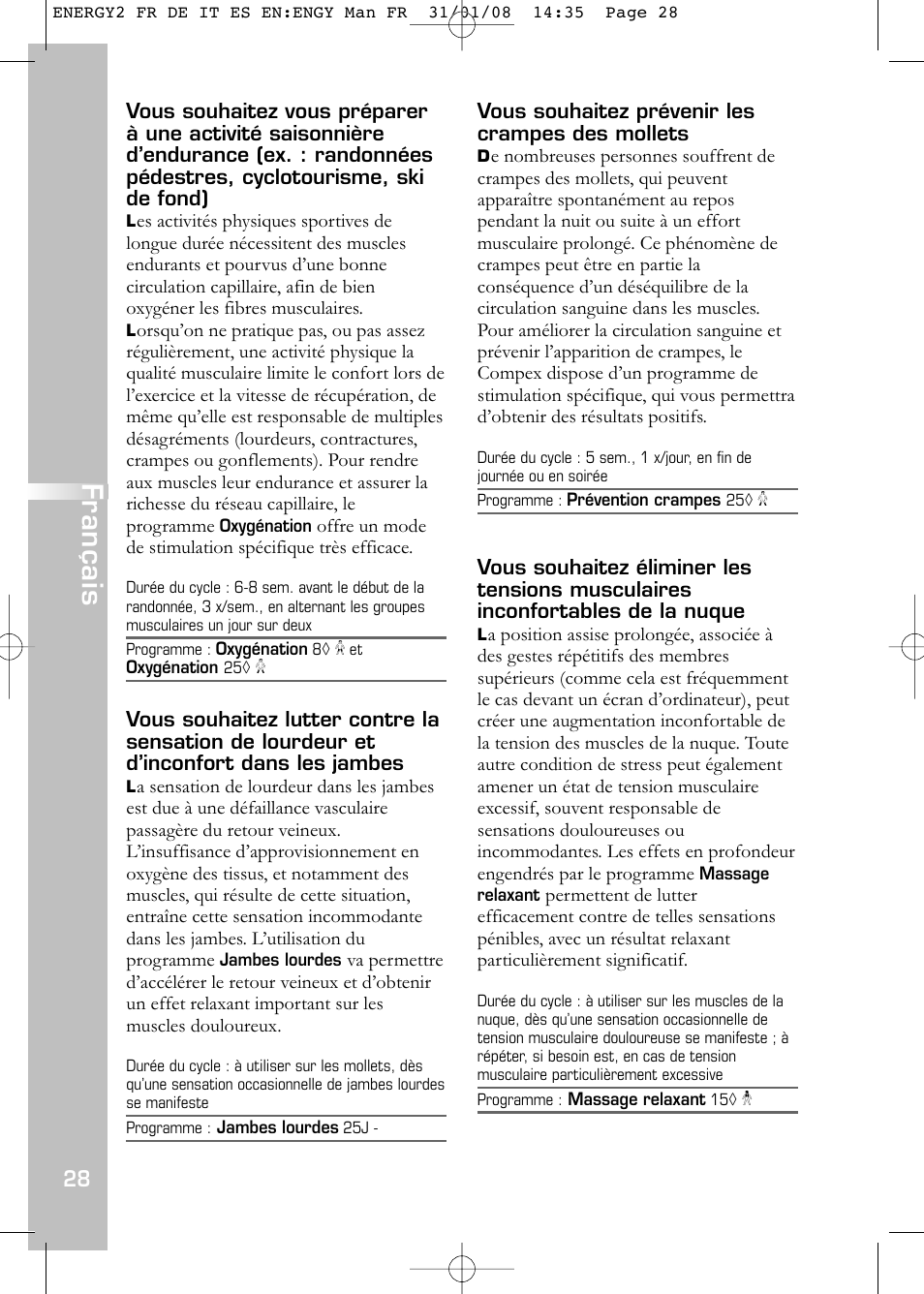 Français | Compex Energy mi-Ready User Manual | Page 30 / 183