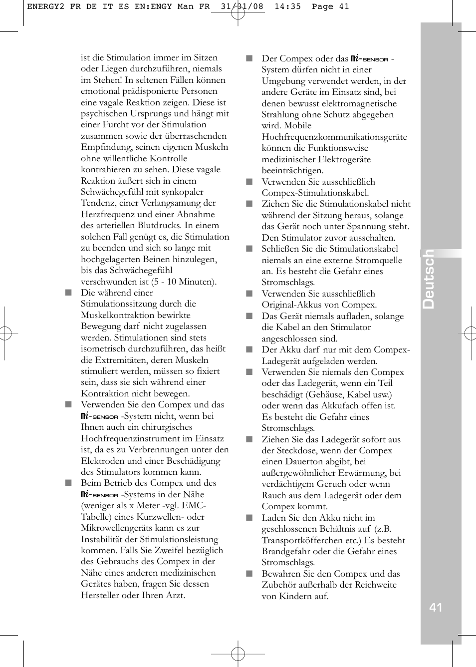 Deutsch | Compex Energy mi-Ready User Manual | Page 43 / 183