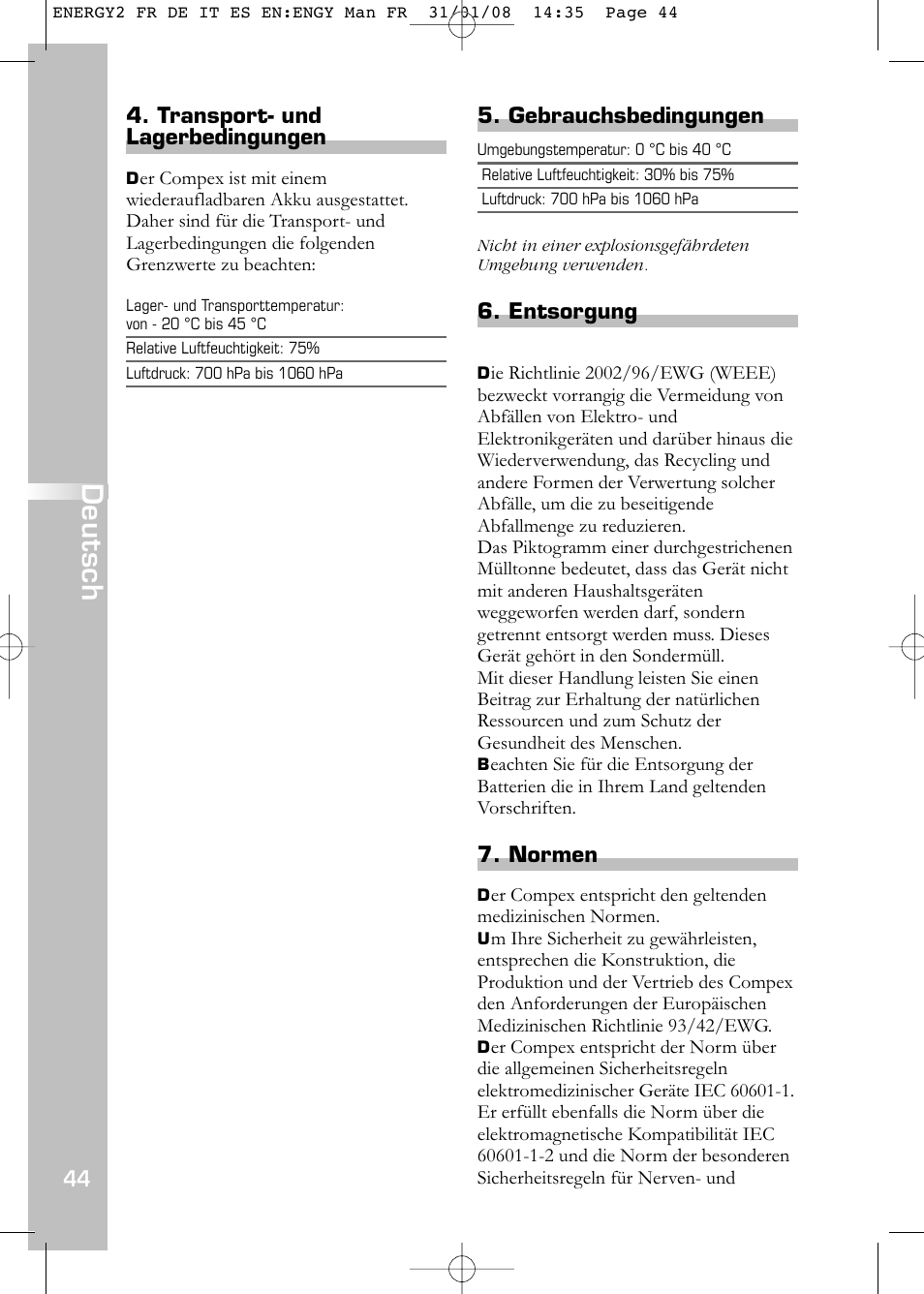 Deutsch | Compex Energy mi-Ready User Manual | Page 46 / 183