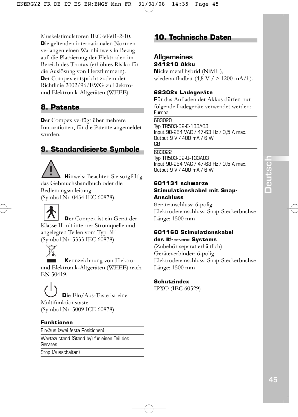 Deutsch | Compex Energy mi-Ready User Manual | Page 47 / 183