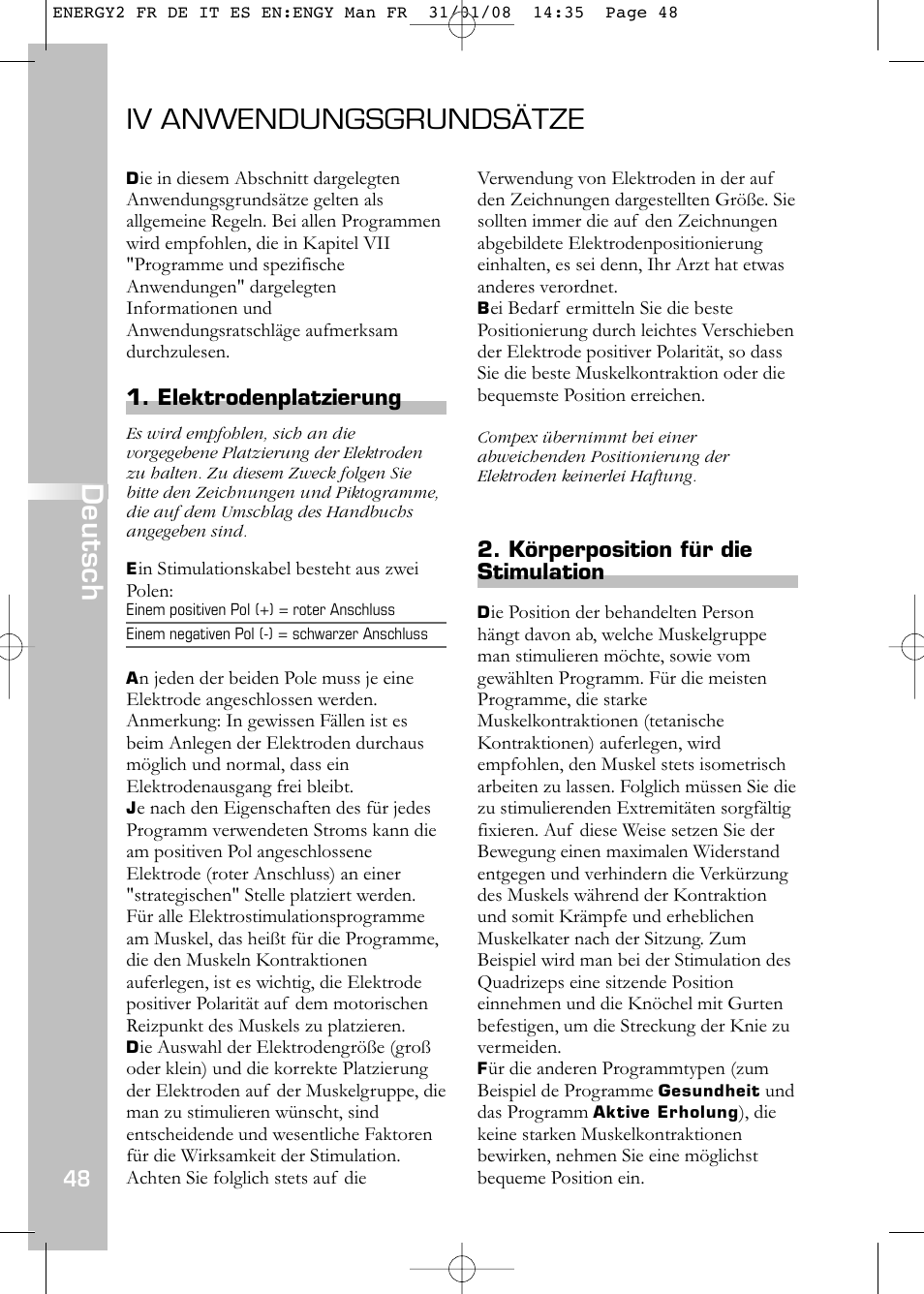 Iv anwendungsgrundsätze, Deutsch | Compex Energy mi-Ready User Manual | Page 50 / 183