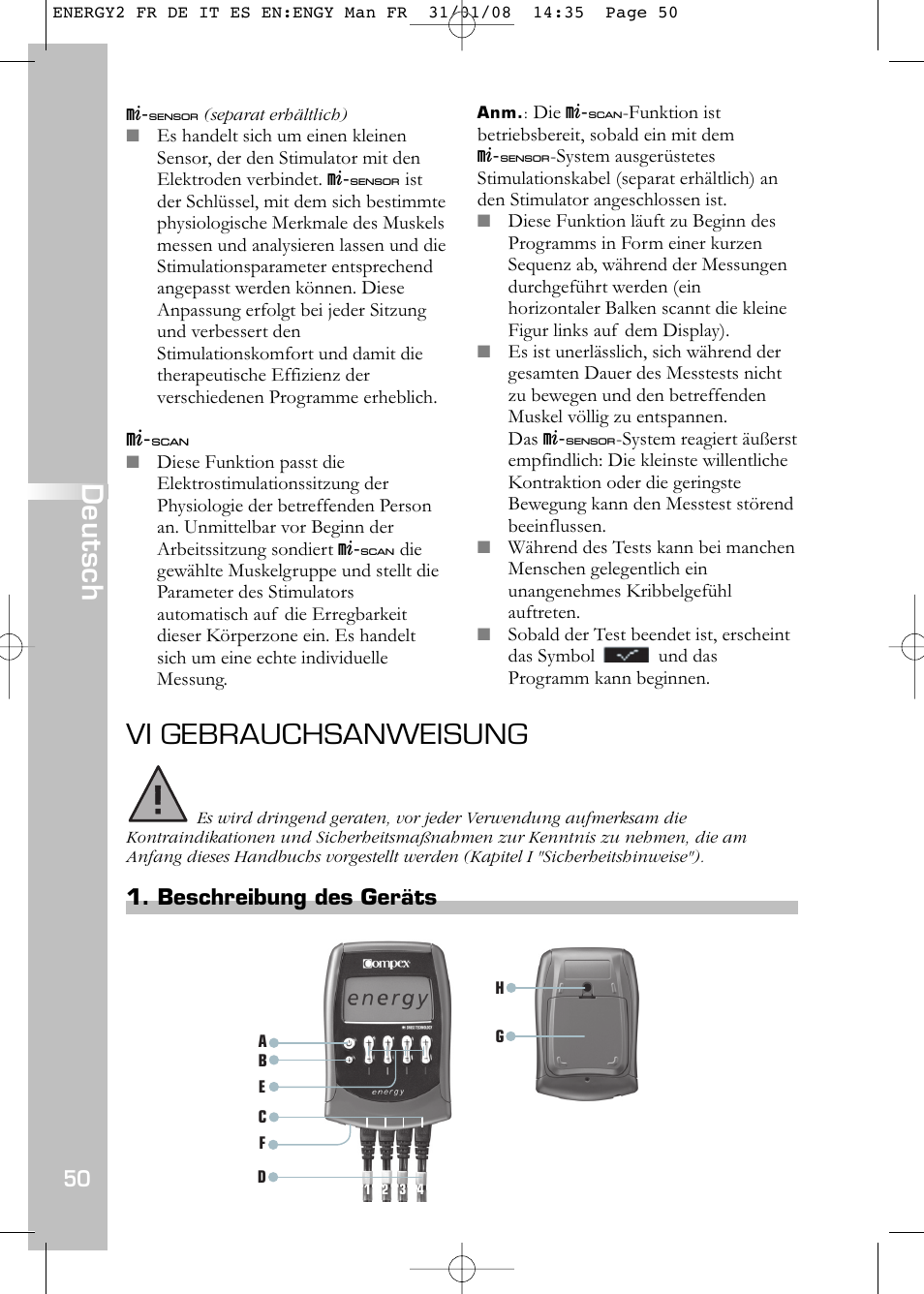 Vi gebrauchsanweisung, Deutsch | Compex Energy mi-Ready User Manual | Page 52 / 183