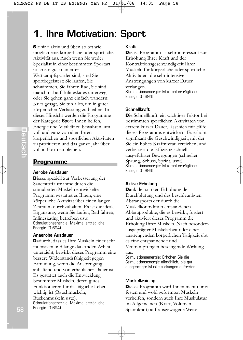 Ihre motivation: sport, Deutsch | Compex Energy mi-Ready User Manual | Page 60 / 183