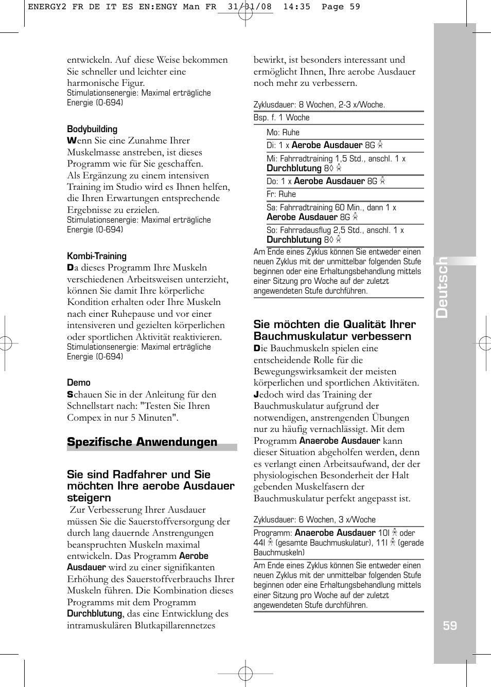 Deutsch, Spezifische anwendungen | Compex Energy mi-Ready User Manual | Page 61 / 183