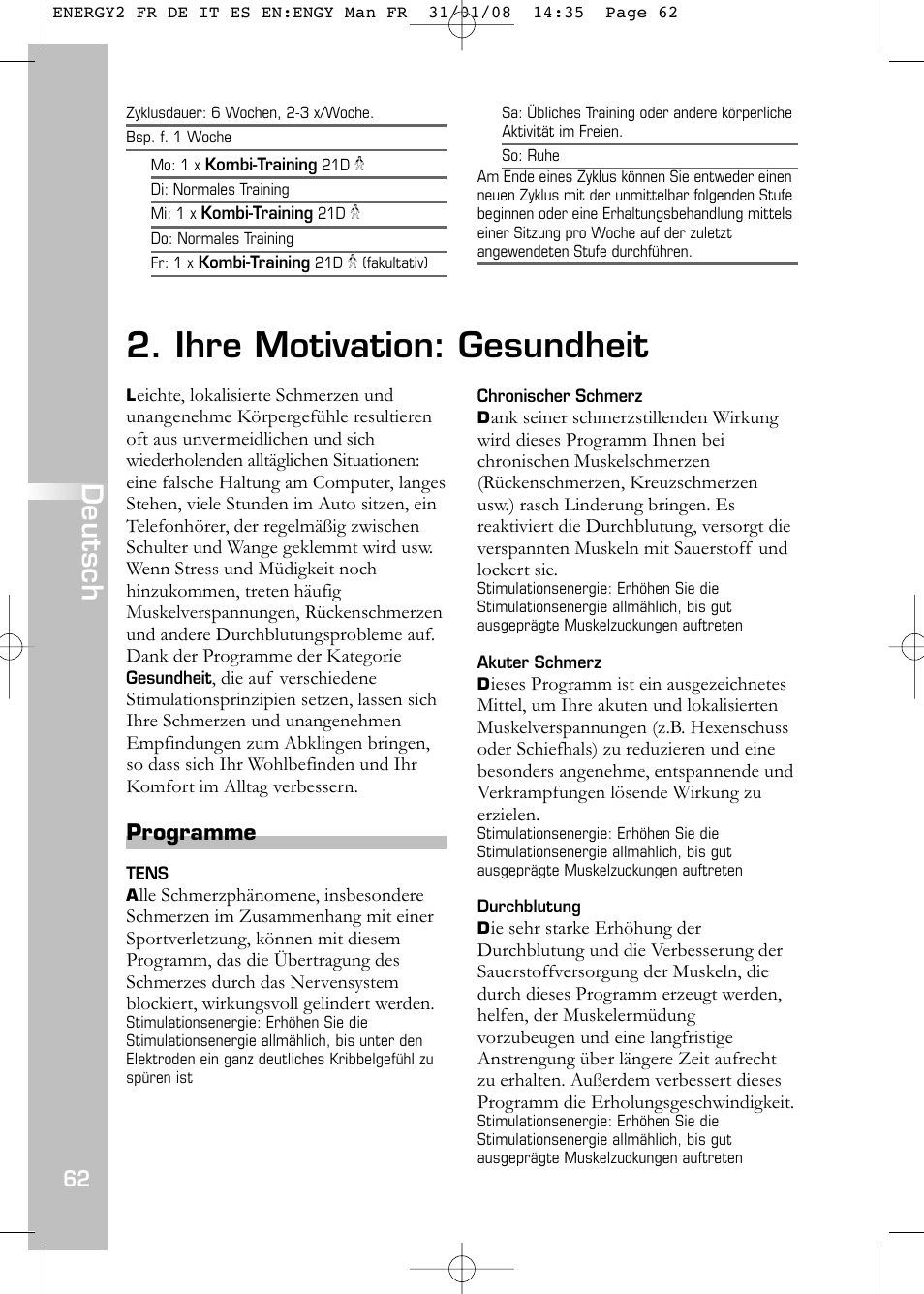 Ihre motivation: gesundheit, Deutsch, Programme | Compex Energy mi-Ready User Manual | Page 64 / 183