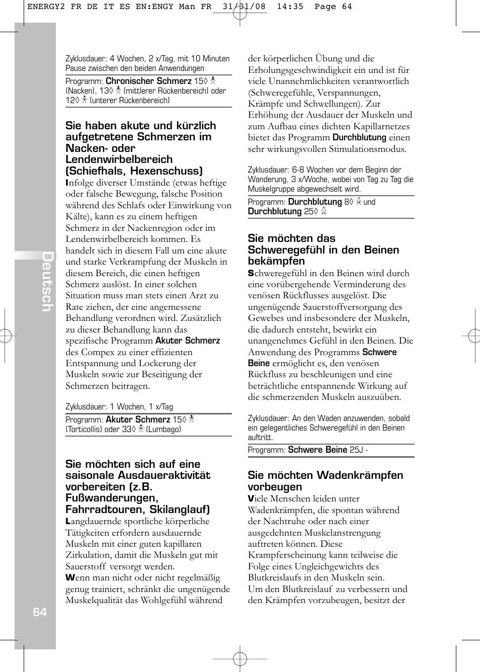 Deutsch | Compex Energy mi-Ready User Manual | Page 66 / 183