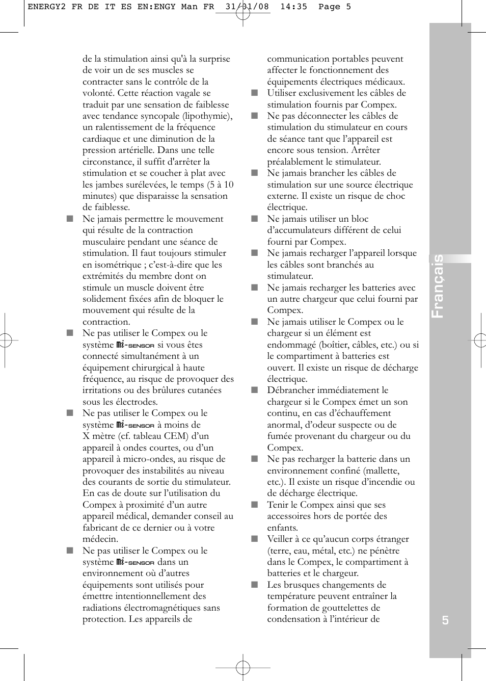 Français | Compex Energy mi-Ready User Manual | Page 7 / 183