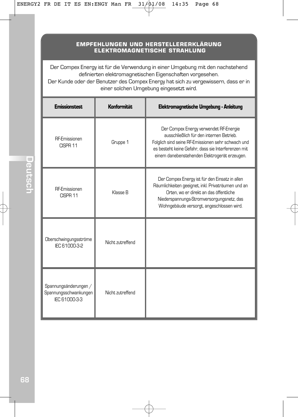 Deutsch | Compex Energy mi-Ready User Manual | Page 70 / 183