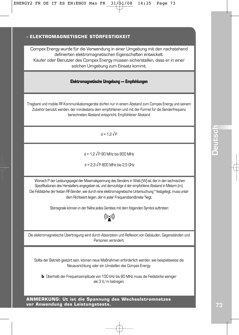 Deutsch | Compex Energy mi-Ready User Manual | Page 75 / 183