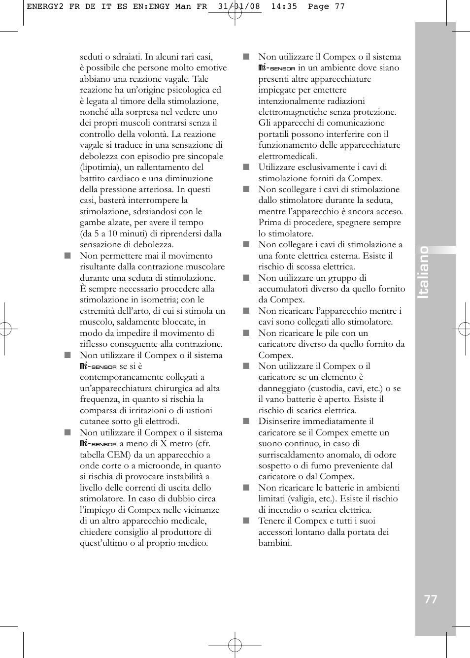 Italiano | Compex Energy mi-Ready User Manual | Page 79 / 183