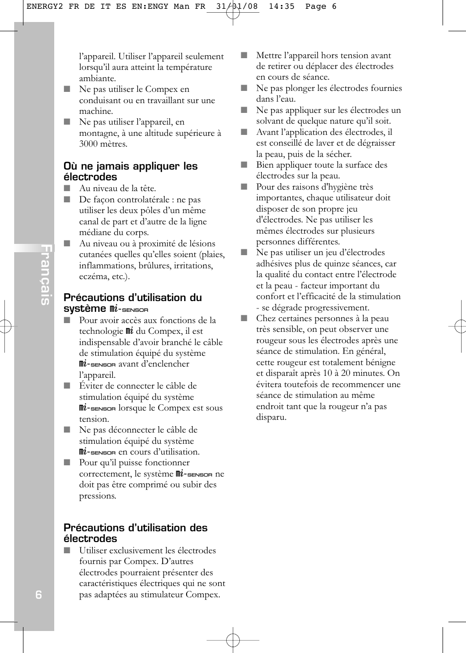 Français | Compex Energy mi-Ready User Manual | Page 8 / 183