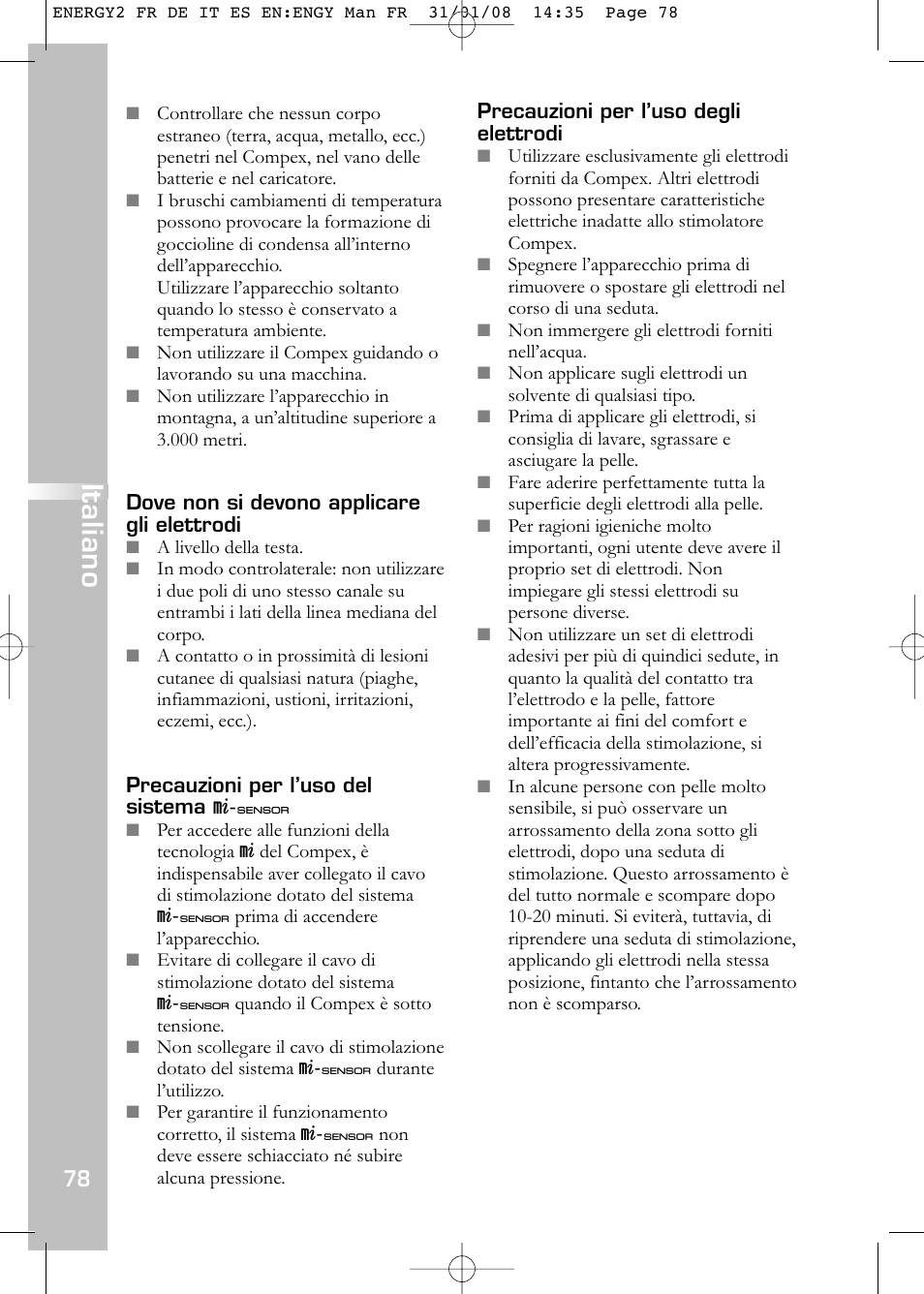 Italiano | Compex Energy mi-Ready User Manual | Page 80 / 183