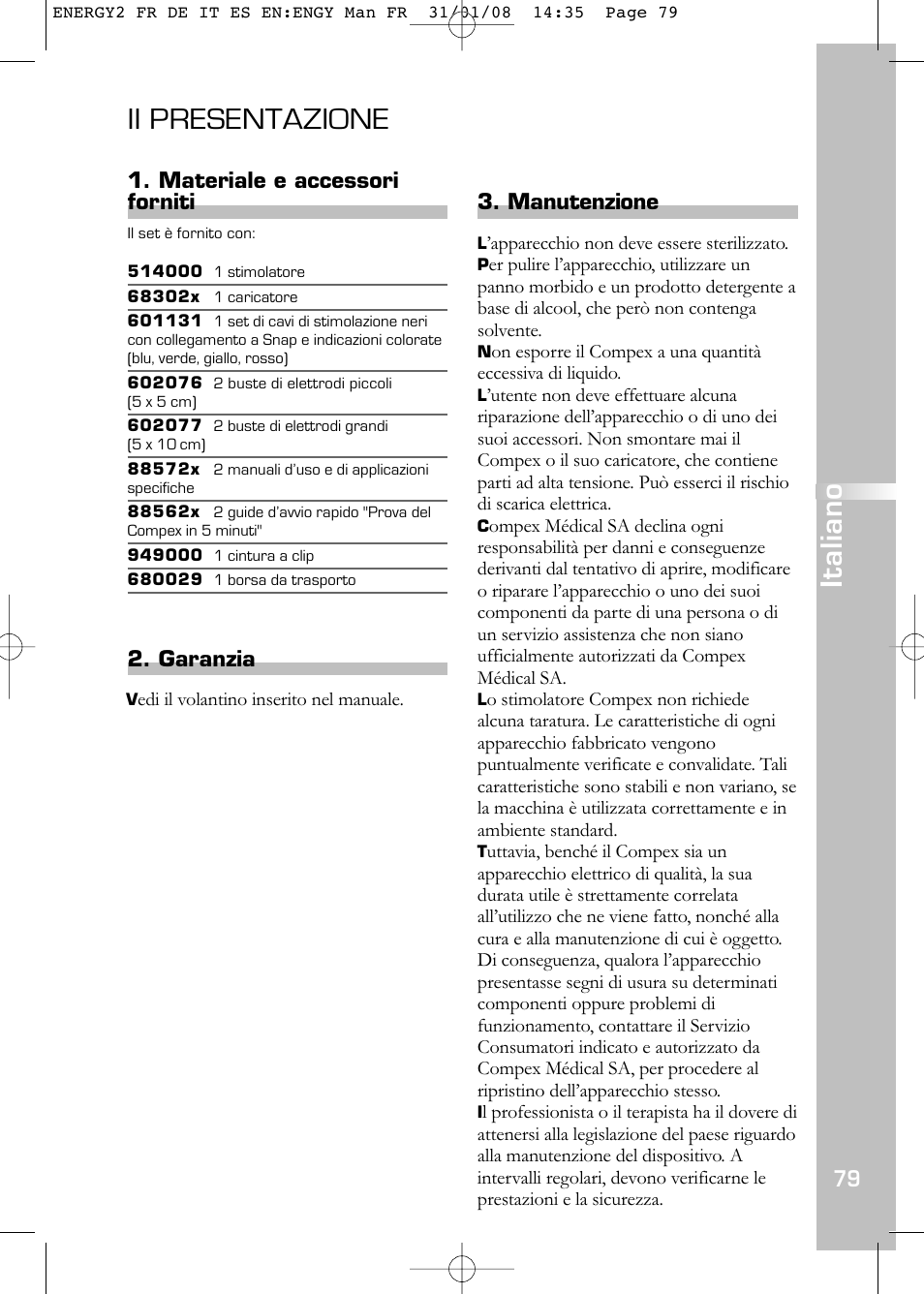 Ii presentazione, Italiano | Compex Energy mi-Ready User Manual | Page 81 / 183