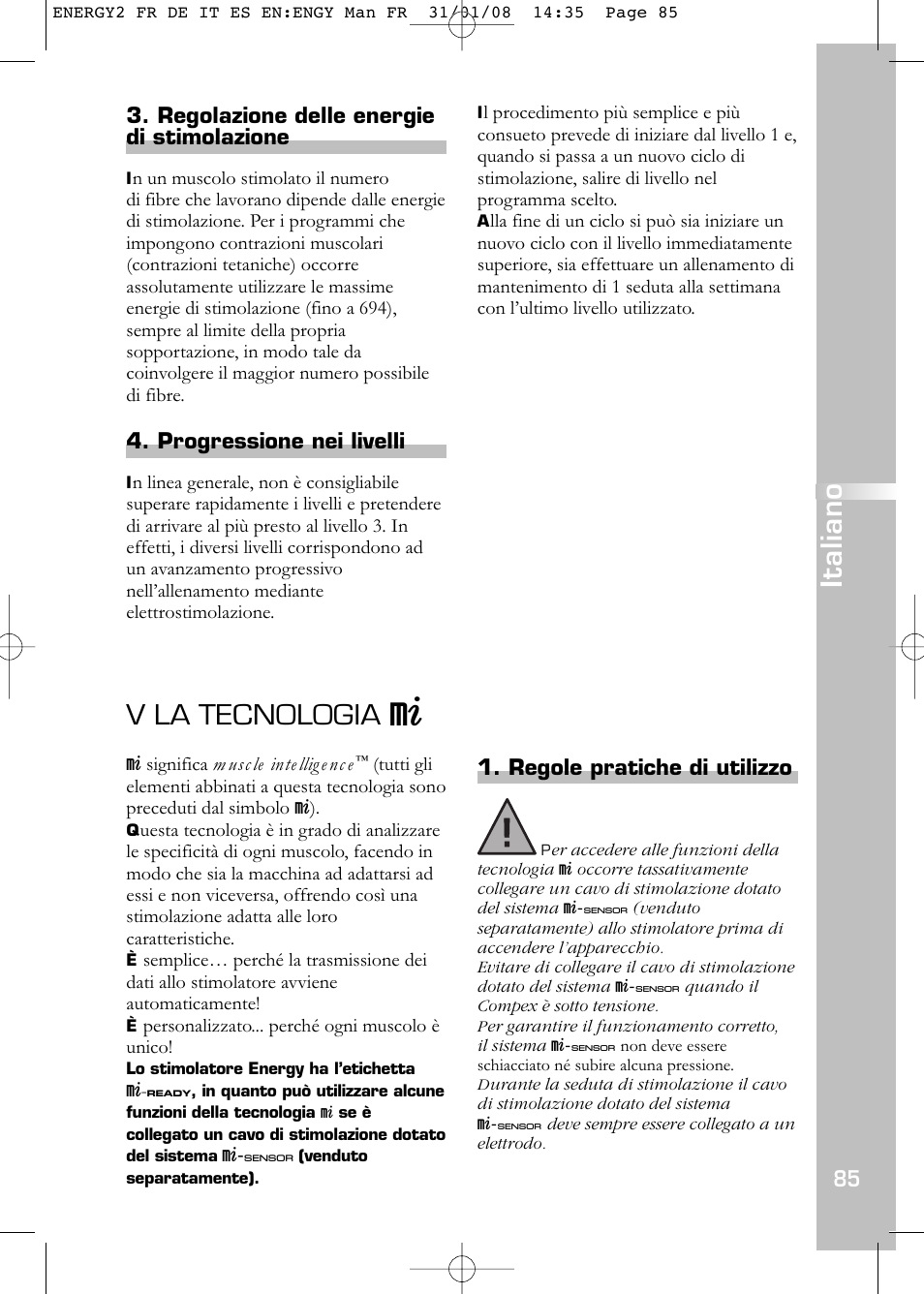 V la tecnologia, Italiano | Compex Energy mi-Ready User Manual | Page 87 / 183