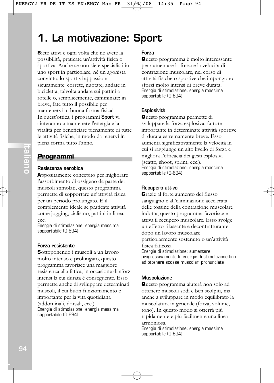 La motivazione: sport, Italiano | Compex Energy mi-Ready User Manual | Page 96 / 183